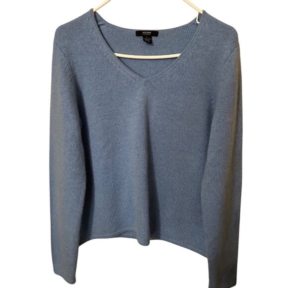 Alfani Womens  100% Cashmere V-Neck Sweater L Light Blue - Picture 1 of 6